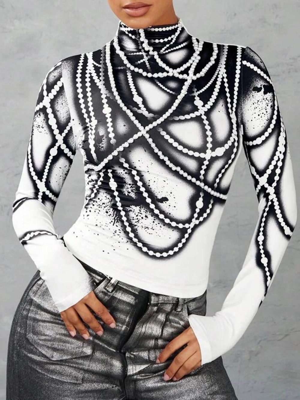 Women Mock Neck Printing Urban T-Shirt | Tees