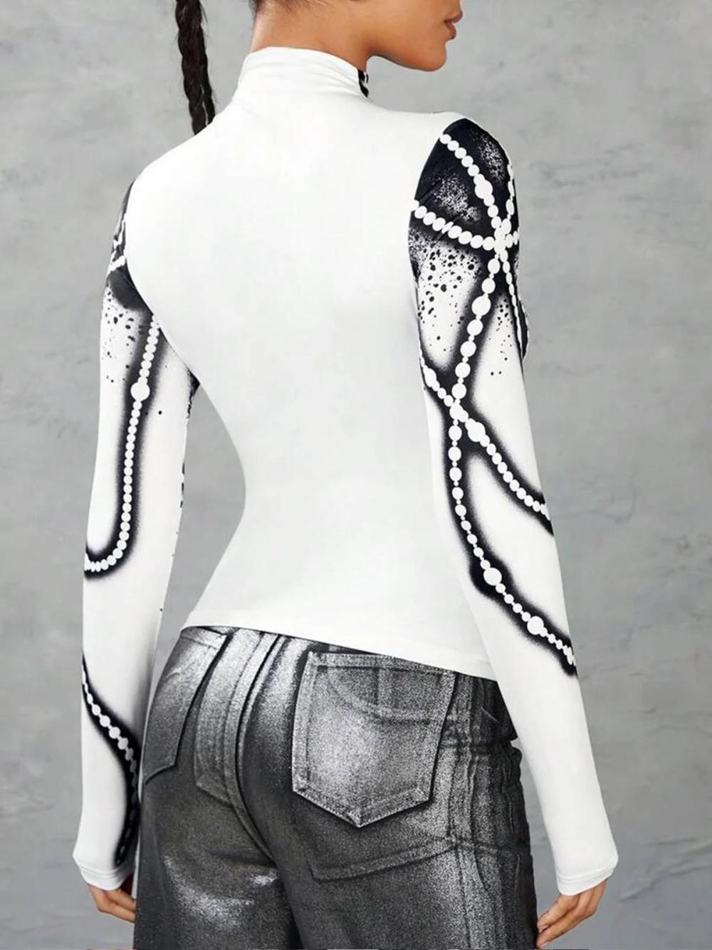 Women Mock Neck Printing Urban T-Shirt | Tees