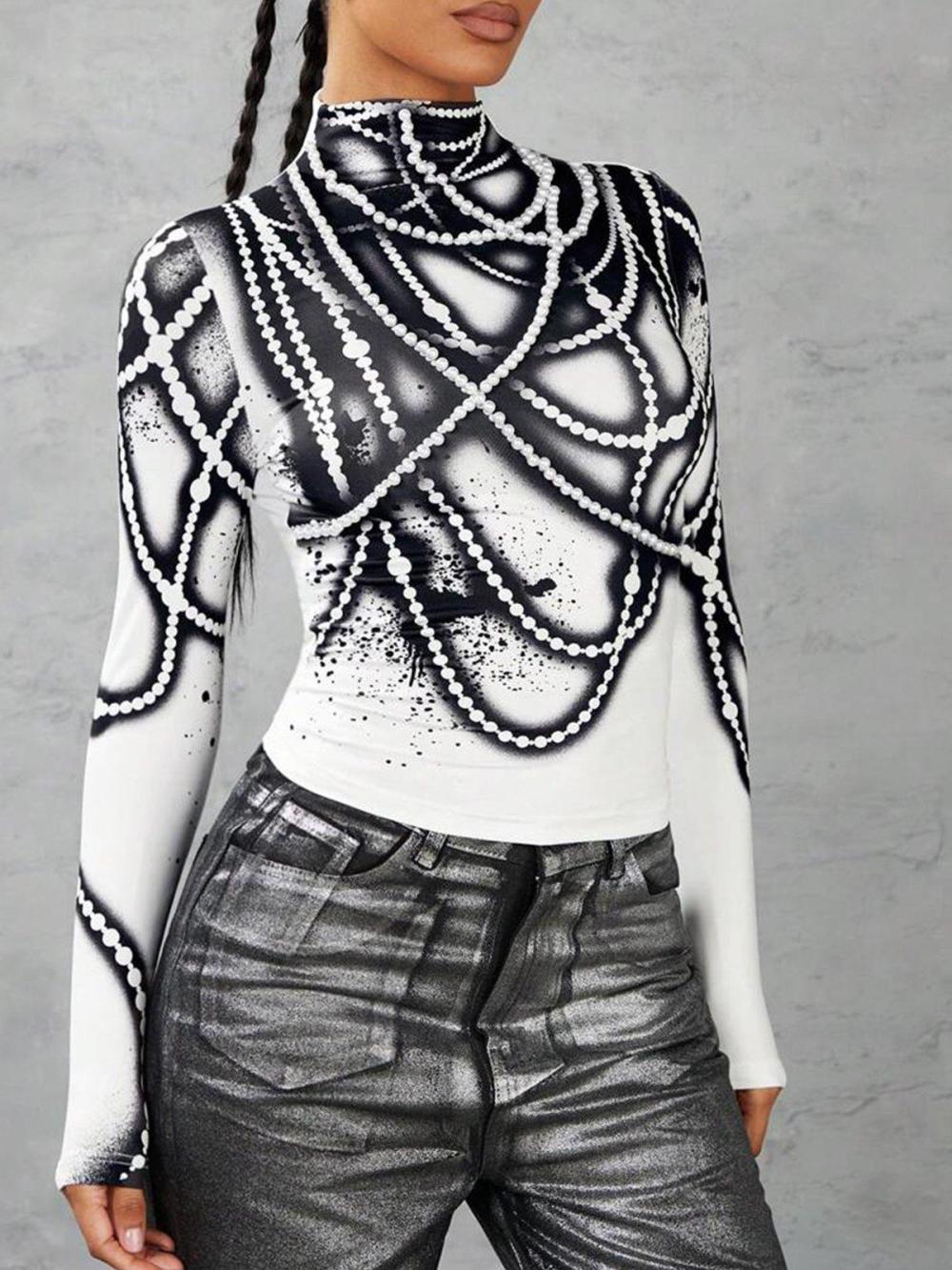 Women Mock Neck Printing Urban T-Shirt | Tees