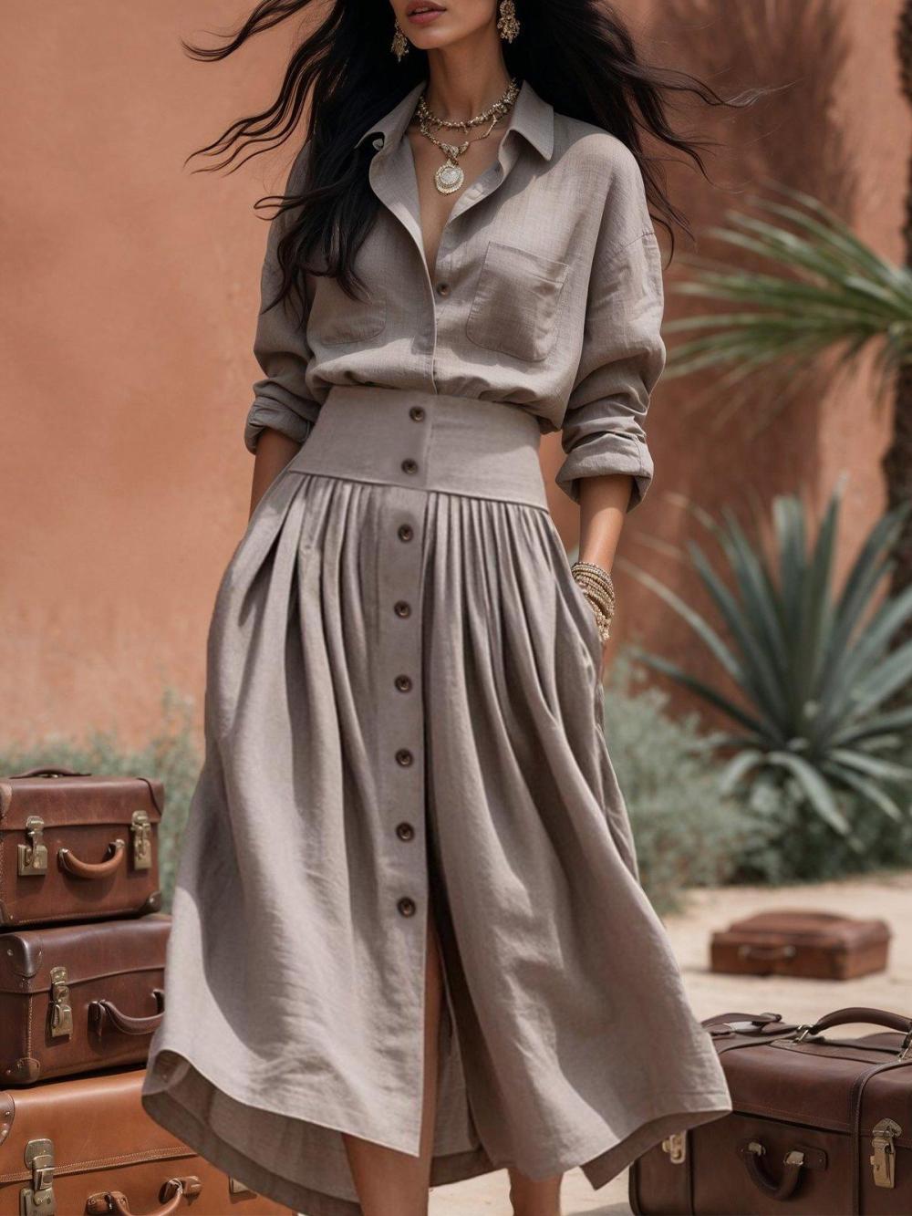 Women Cotton And Linen Casual Plain Shirt Collar Shirt | Blouses & Shirts