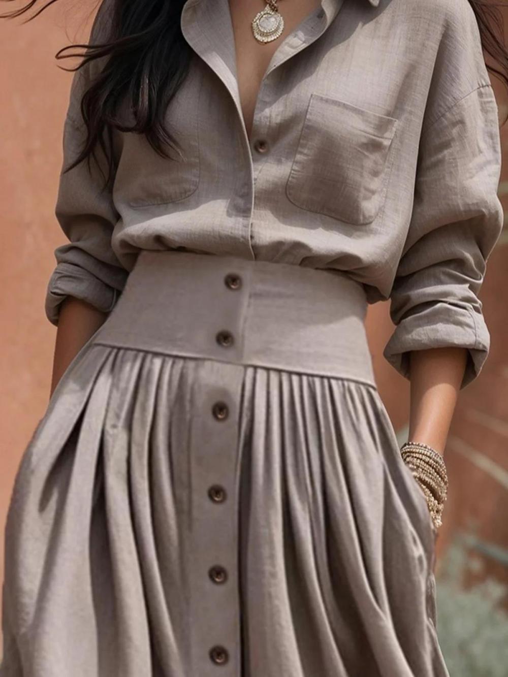 Women Cotton And Linen Casual Plain Shirt Collar Shirt | Blouses & Shirts